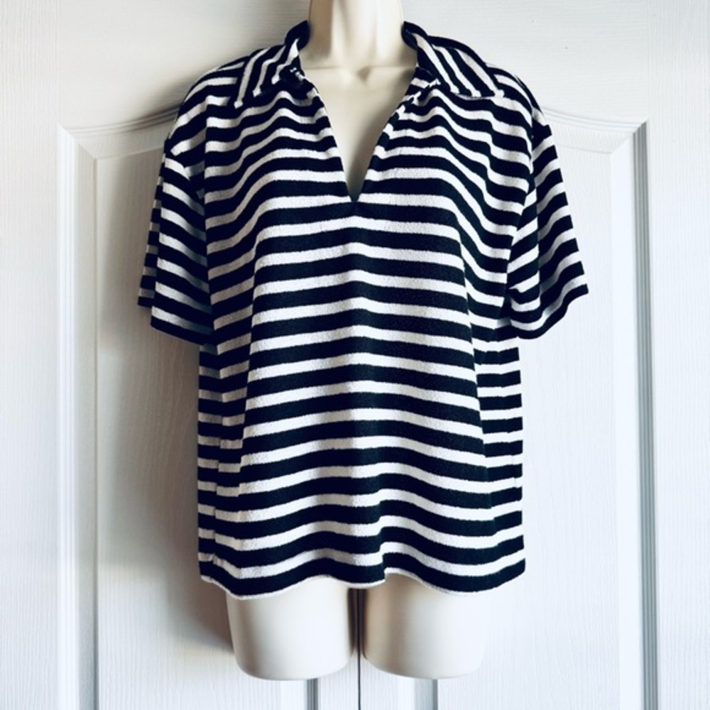 H&M Striped Textured Knit Top With Collar - Picture 2 of 6